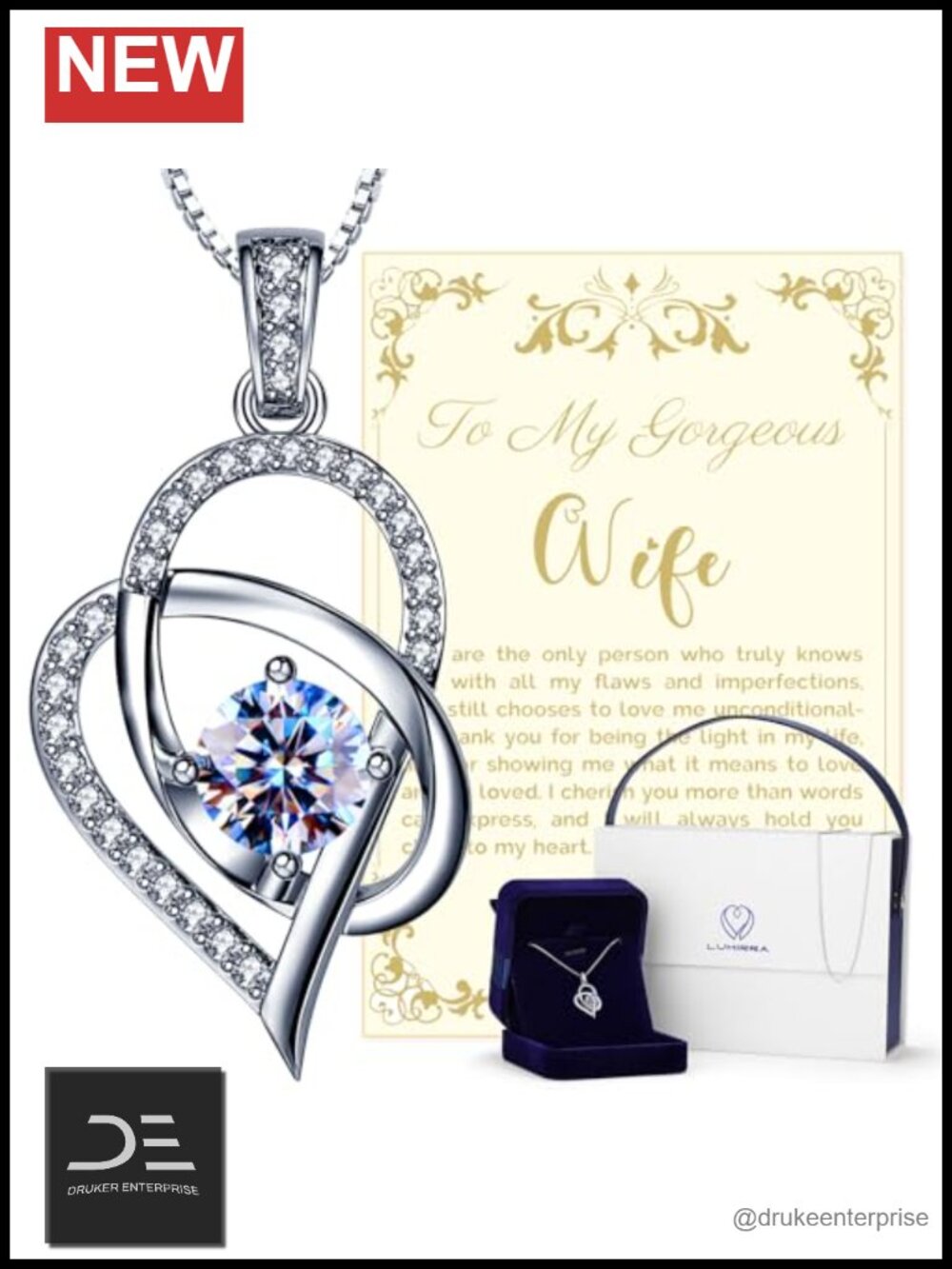 1 Carat Moissanite Heart Pendant Necklace 925 Sterling Silver with 2 Chains